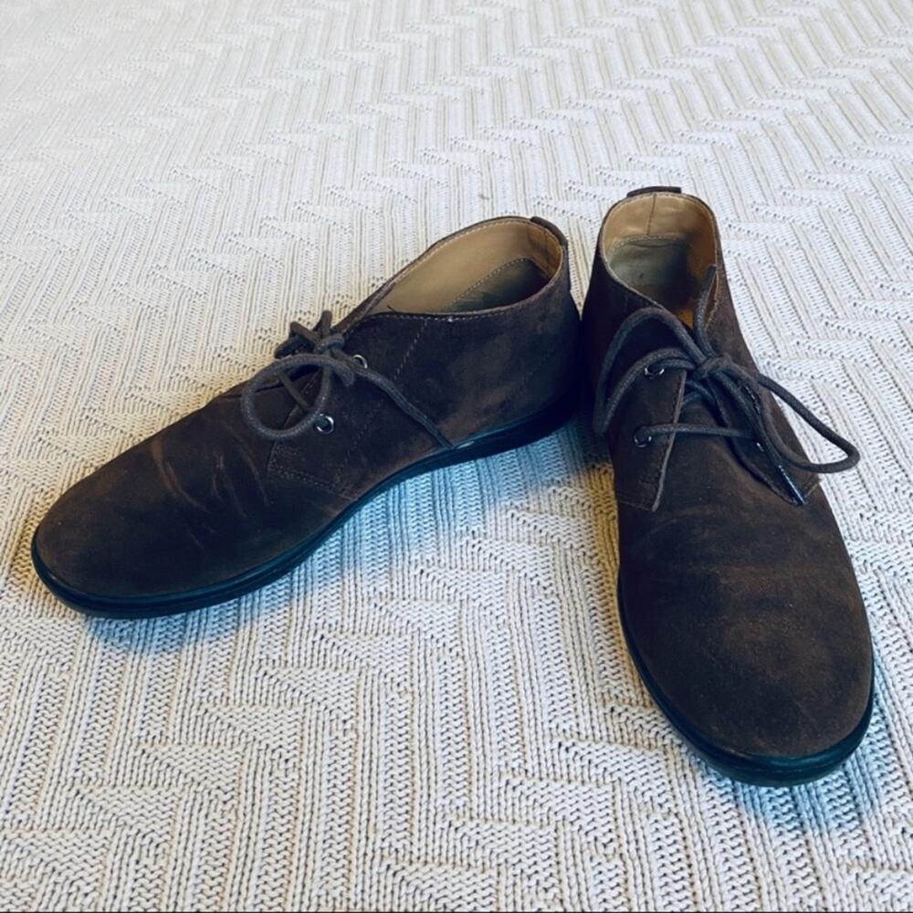 Longchamp brown suede lace up loafer flats